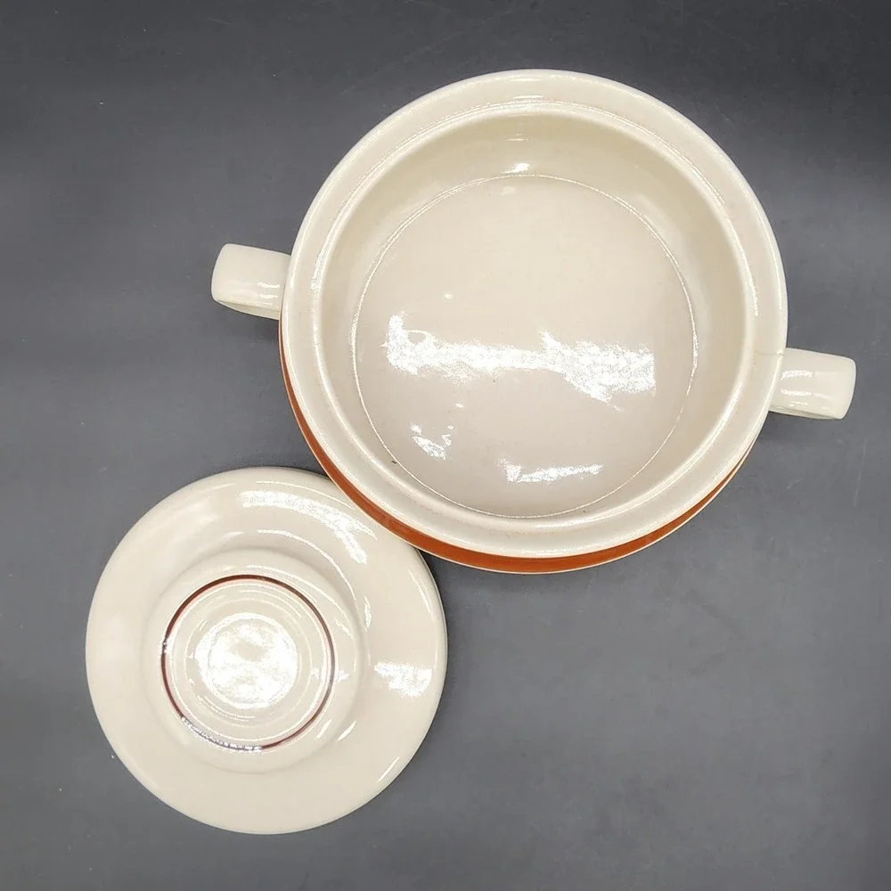 Contemporary Chateau Cream Brown Stoneware Lidded Casserole Dish MCM Japan